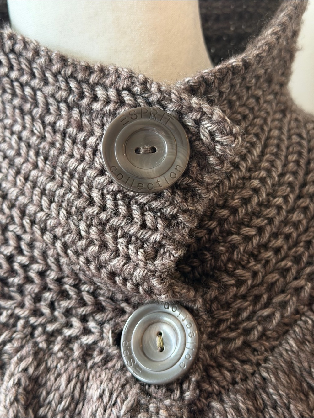 Esprit Brown Cable-Knit Short-Sleeve Cardigan with High Collar - Picture 5 of 6